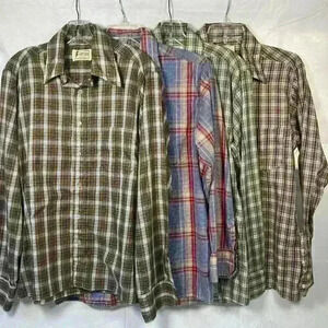 x4 Vintage 70s Plaid Men’s Button Up Shirt The County Seat Size Large Lightweigh